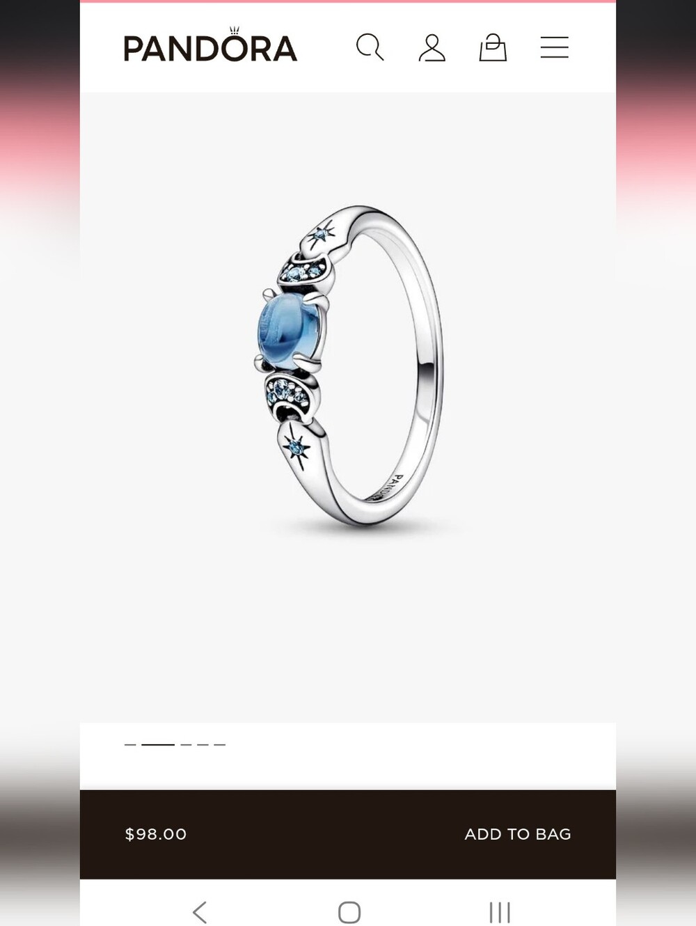 Pandora Sterling Silver Disney Aladdin Princess Jasmine Ring w Blue Crystals 6.5